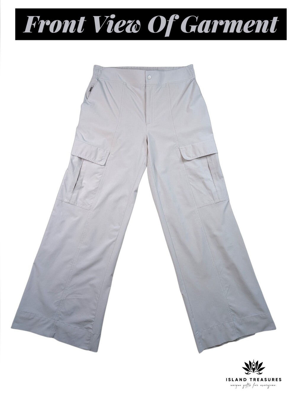 Athleta "Chelsea" Sz 8 Taupe/Stone Super Soft Fabric Flowy Wide Leg Zip Pockets - Picture 4 of 16